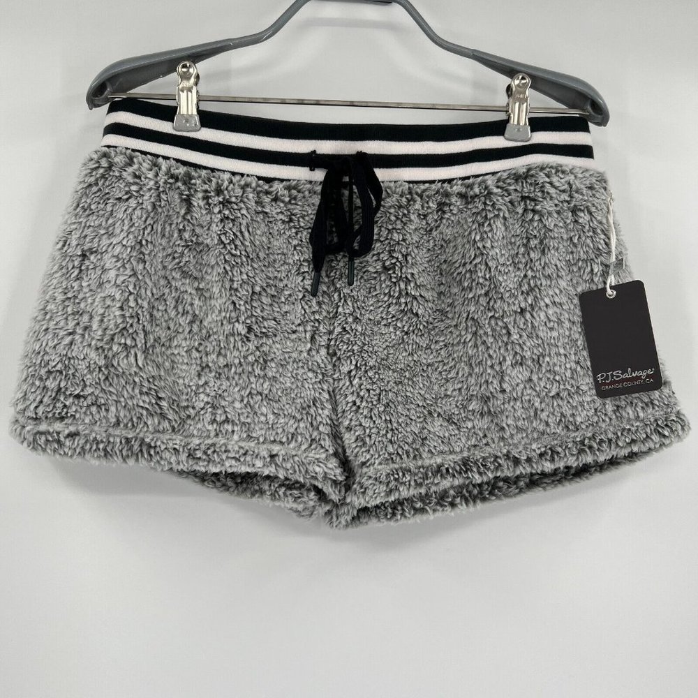 PJ Salvage Cozy Sherpa Lounge Pajama Shorts sz M Grey Frost Faux Fur RPBOS NWT